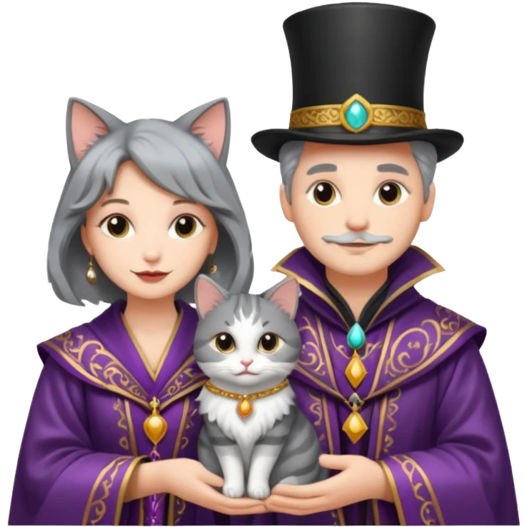 magician couple and their pet cat emoji