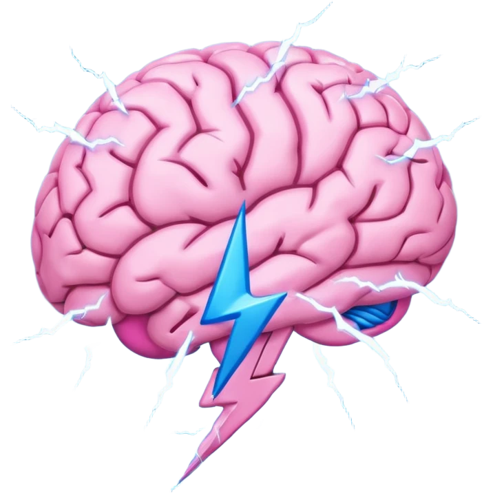 pink brain with a single lighting bolt emoji