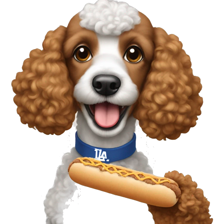 Poodle eating a dodger dog emoji