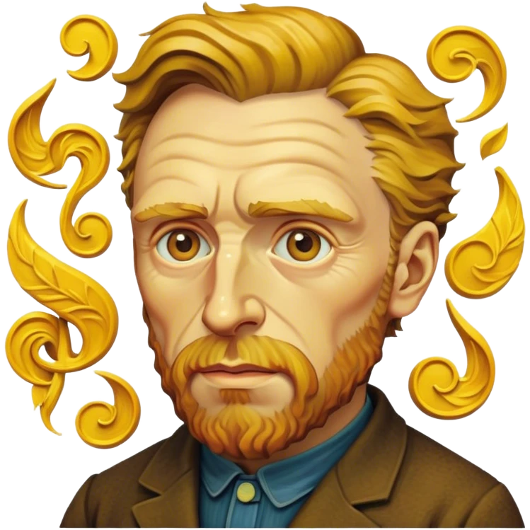 Cinematic Realistic Vincent van Gogh Pop Culture Emoji, featuring an expressive portrayal inspired by the legendary painter rendered with dynamic, swirling textures and artistic lighting. emoji