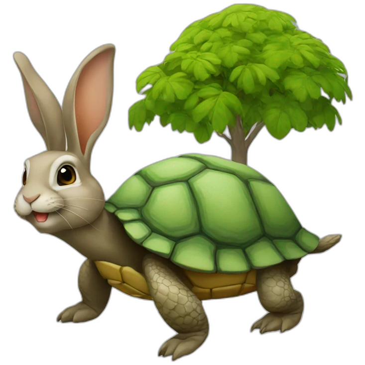 Lapin sur une tortue emoji