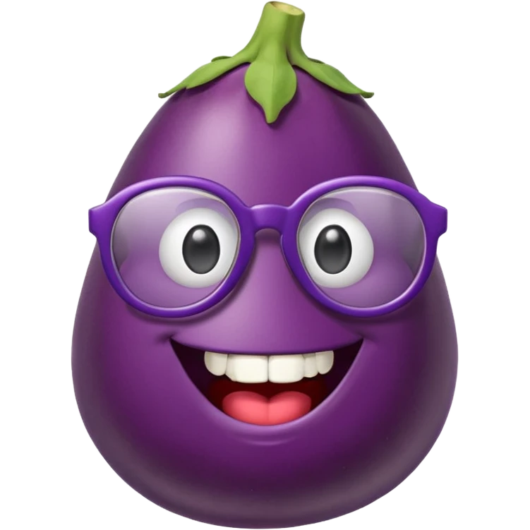 eggplant with nerdy glasses and goofy teeth emoji
