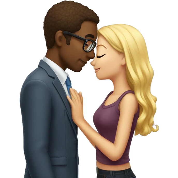 nerd with brow eyes and brown curly hair kissing his girlfriend shoe emoji