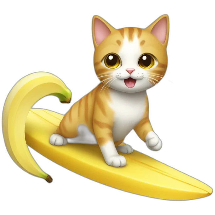 cat surfing with a banana emoji