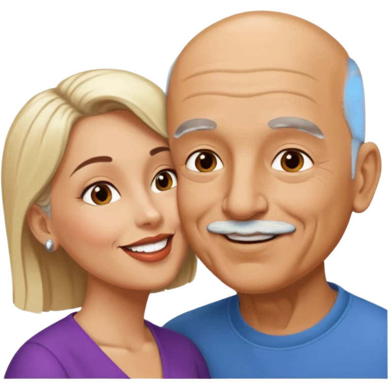 Older Bald Hispanic man kissing white dark blonde woman emoji