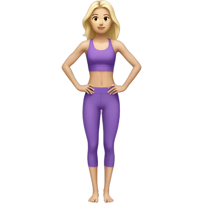 Skinny blonde girl in violet sport set doing Pilates  emoji