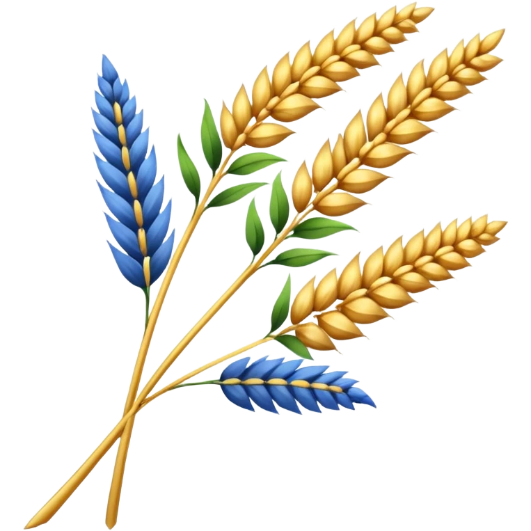 A golden wheat stalk with blue leaves emoji
