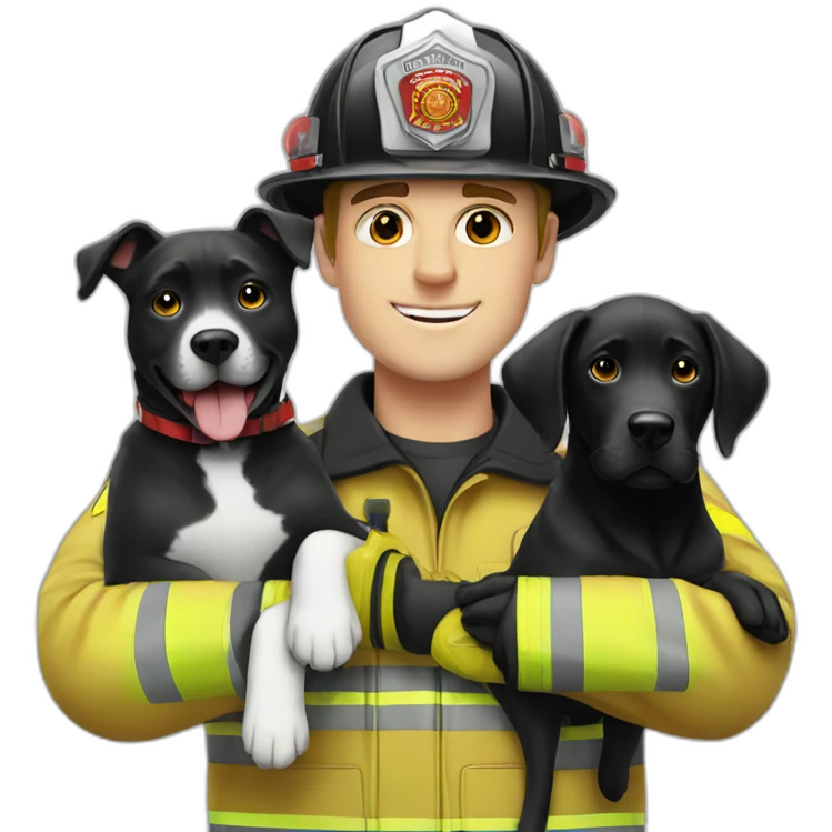 White firefighter with his black Labrador emoji
