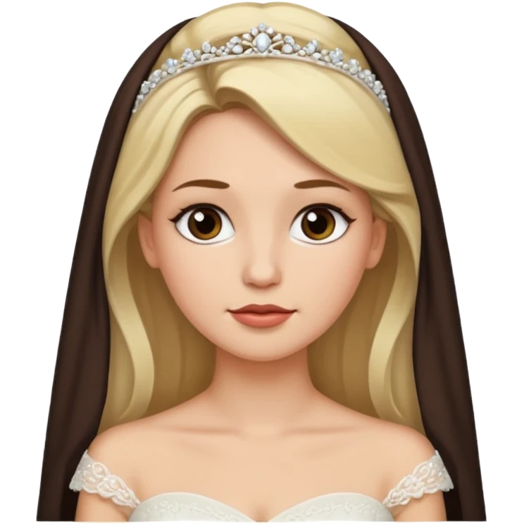 White tanned skin bride with dark brown hair mixed with blonde with a chin on her face emoji