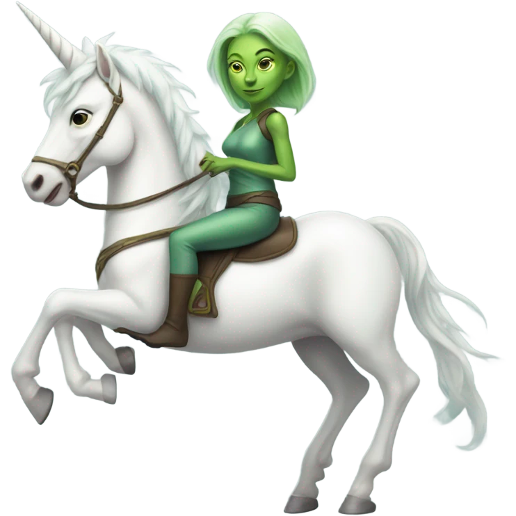 a green amazon alien woman on a white unicorn emoji