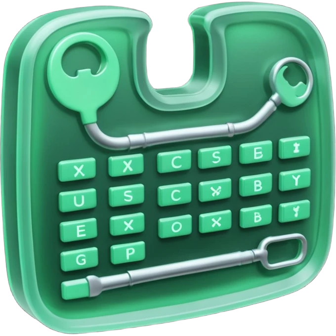 3D render of Swallowed Keys, X-Ray imaging aesthetic, translucent materials showing internal structure, stomach shape in greenish night-vision style with keys inside, medical scan style, emoji style, isolated on white background --v 6.0. emoji