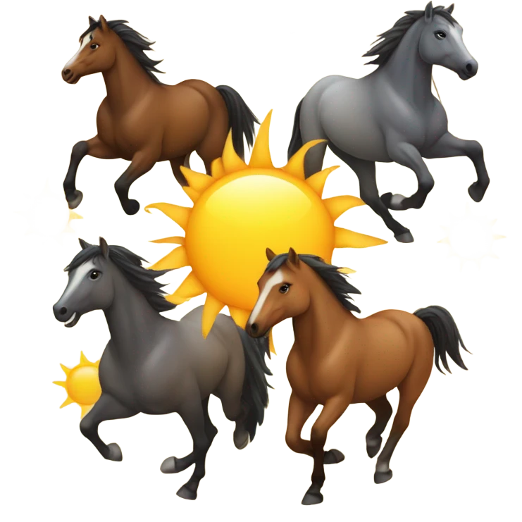 my emoji should look like there should be great looking sun and in front of it there should be 10 horses carying it emoji