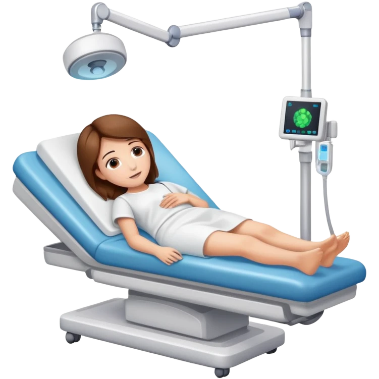 patient in an imaging bed with brown hair emoji