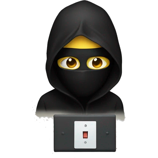 Person with a full black mask on there face holding light switch  emoji