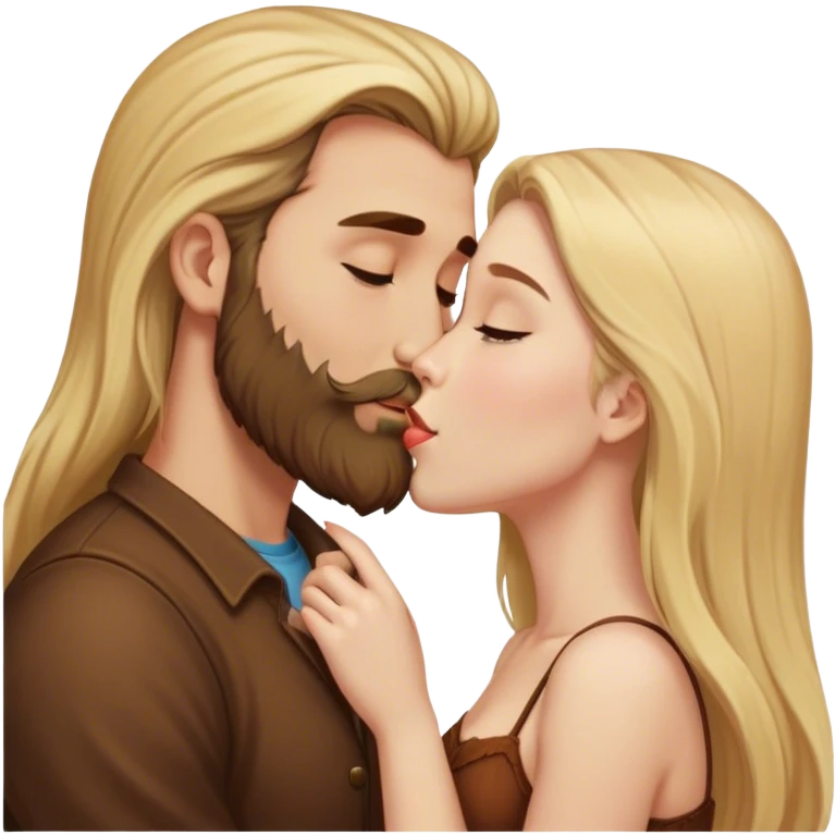 girl with long blonde hair kissing a tall man with brown long hair and beard emoji