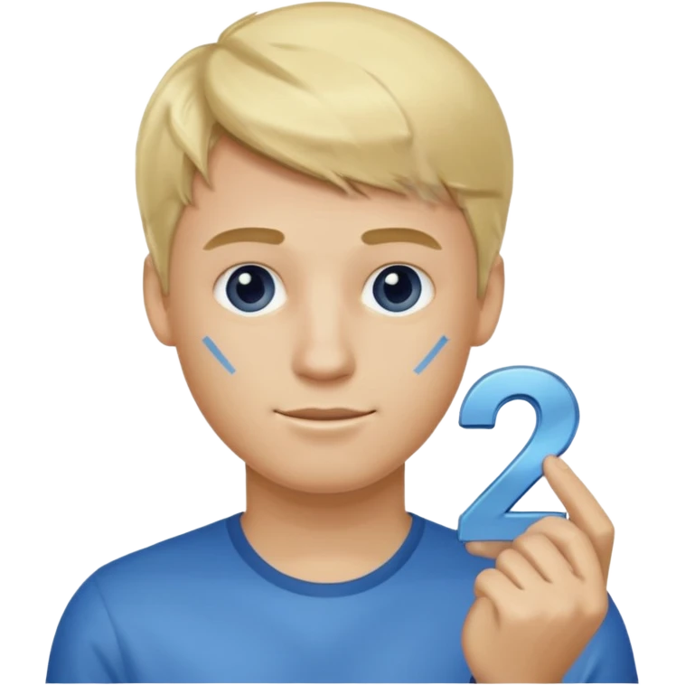 A blonde guy holding the number 2 emoji