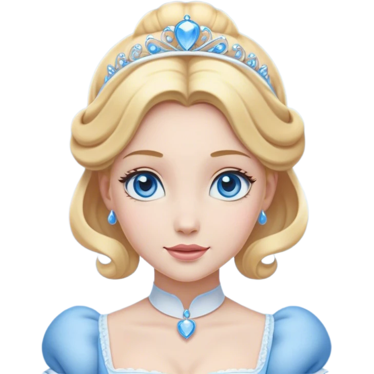 Cinematic Elegant Cinderella Portrait Emoji, Graceful and poised in her classic maid attire, golden locks cascading softly, bright blue eyes full of hope, a gentle glow of kindness and determination, delicate and humble yet undeniably beautiful, evoking the moment before her magical transformation, pure enchantment in her gaze! emoji