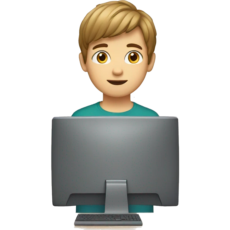 boy with light brown hair and a computer in front of him and no glasses emoji