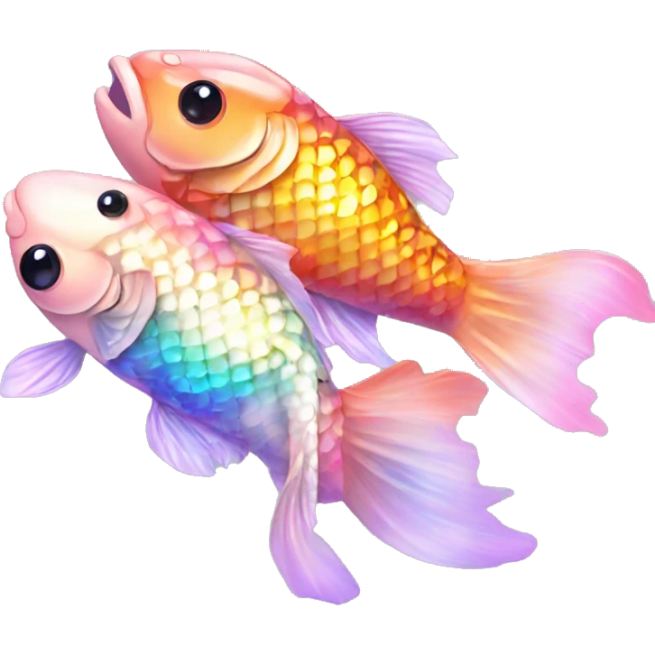 Kawaii bedazzled iridescent koi fish kissing eachother  emoji