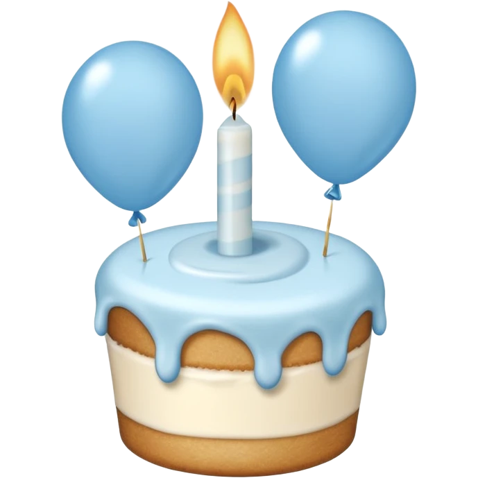 Please make some balloons that are light blue and beige, and place a small cake underneath the balloons. emoji