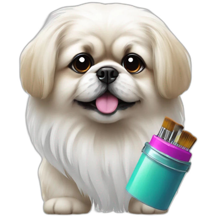White Pekingese artist with colored paints and brushes emoji