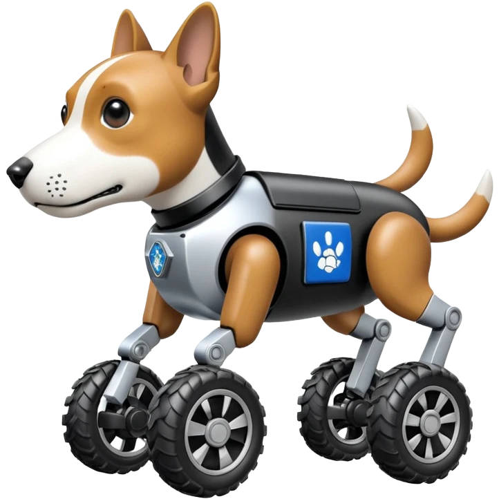 Very fast  jumping Boston dynamics police robotic beagle Sherlock robodog with two off-road wheels per ankle  emoji