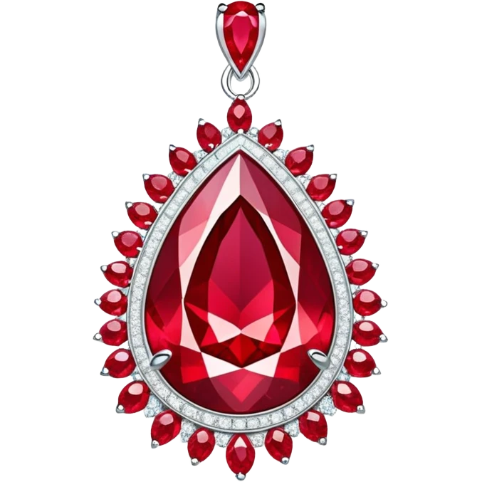 enchanted ruby talisman radiating passion and renewal, teardrop shape, surrounded by shimmering white stones emoji