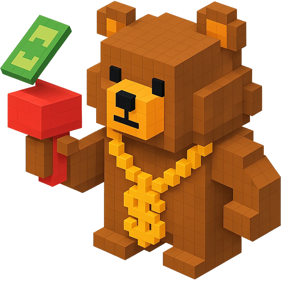 Russian grizzly bear with a rapper chain and a money gun emoji