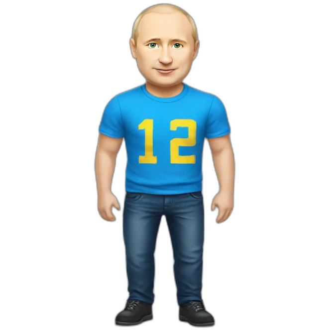 miniature putin wears ukrainian t shirt emoji