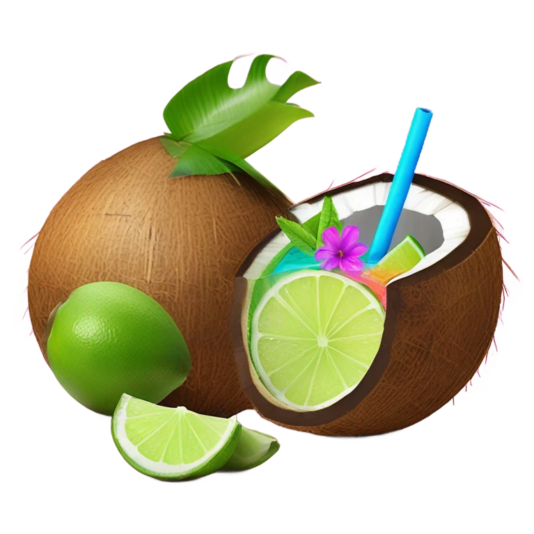 Coconut lime cocktail in coconut emoji
