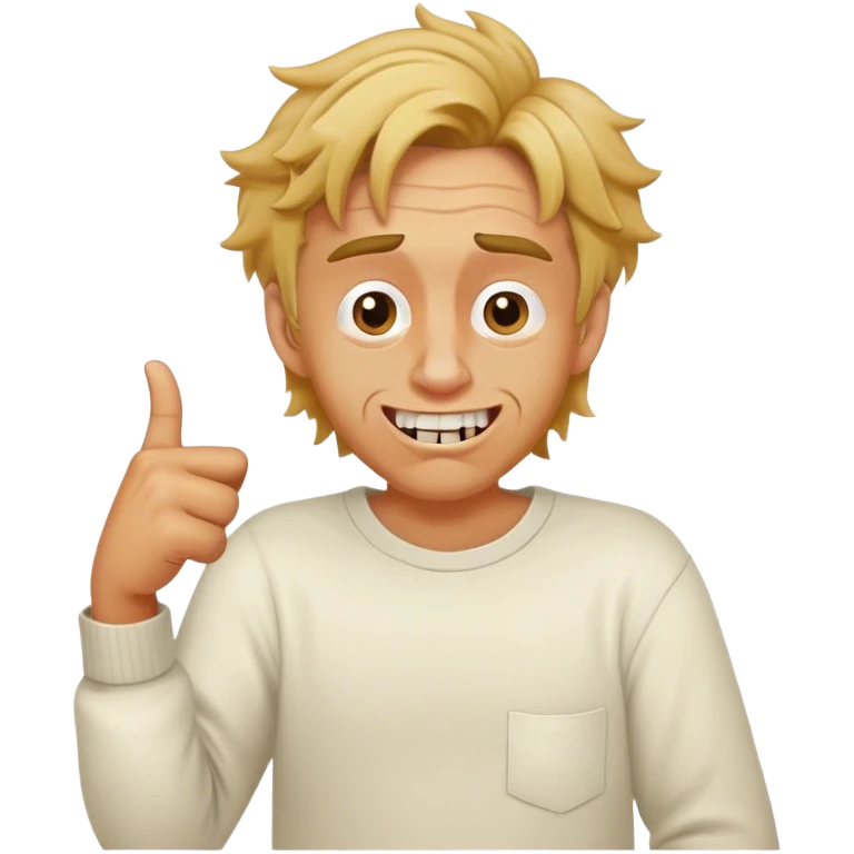 disheveled white man slouching and talking. missing teeth pointing finger turning emoji