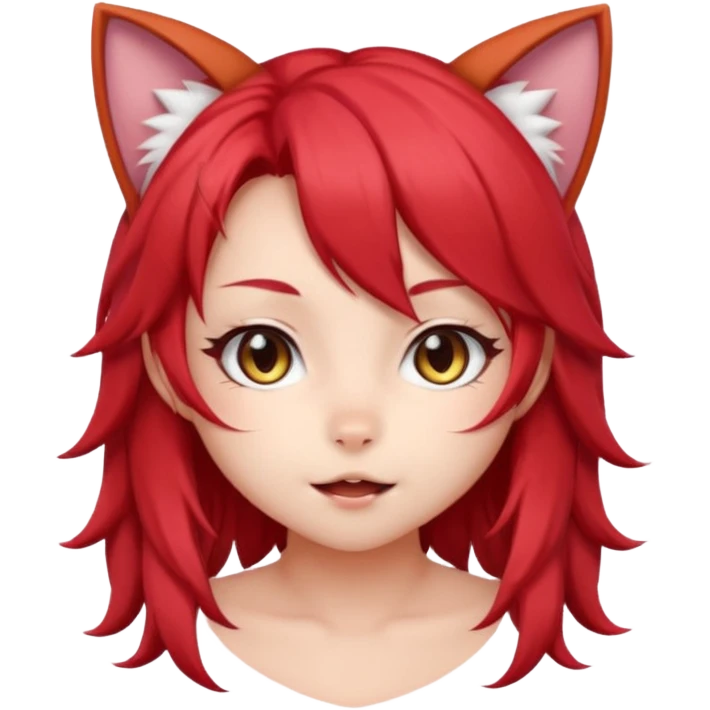 cute anime cat-girl with cat ears, red blowing hair emoji