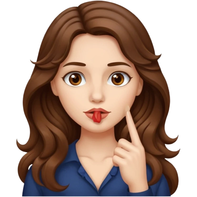 I want her hair to be long, wavy, brown, and fair-skinned, and for her to put her finger on her lips. emoji