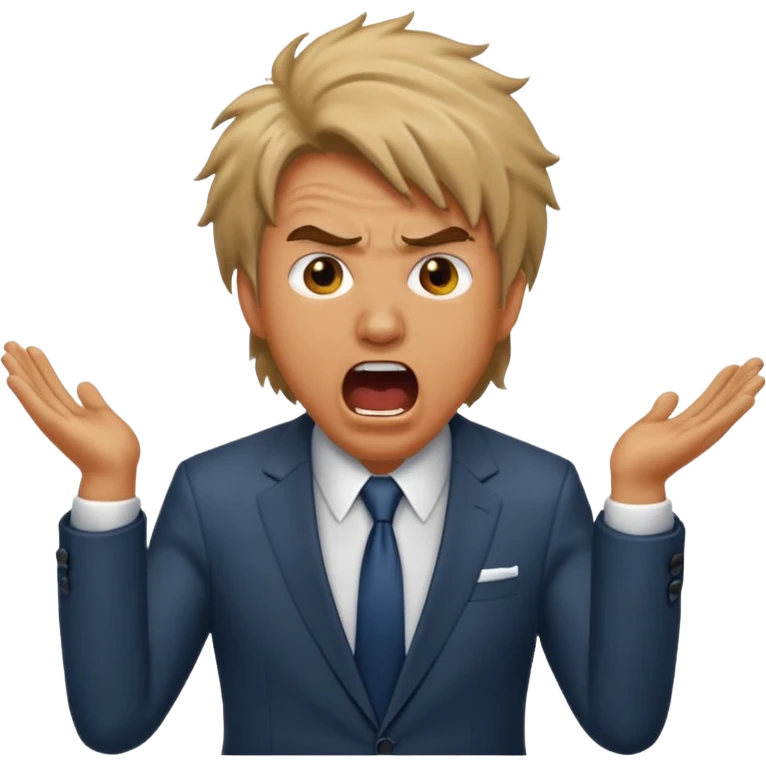 screaming man, with hair, in a suit emoji