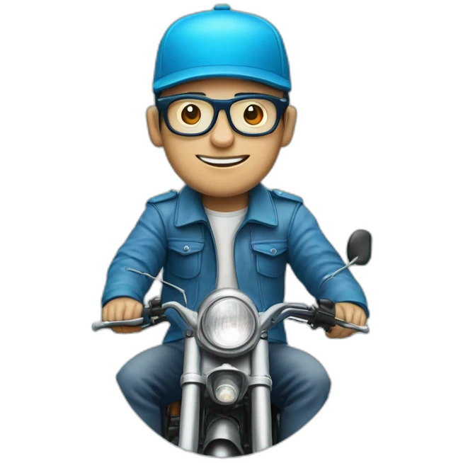 men with glasses and cap over honda c90 blue cian emoji