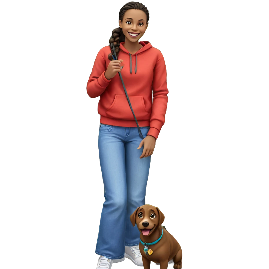 girl smiling outdoors with dog emoji