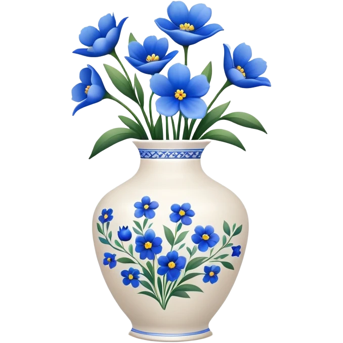 white handleless vase with blue flowers emoji
