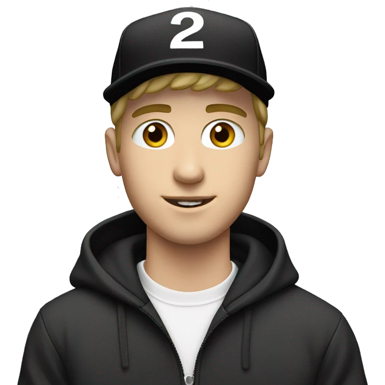 A WHITE YOUNG MAN WEARING A WHIT BLACK CAP WITH 2014 TEXT IN THE FRONT emoji