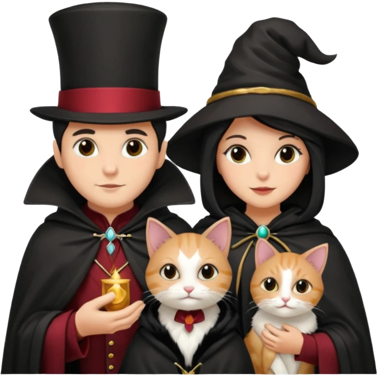 magician couple and their pet cat emoji