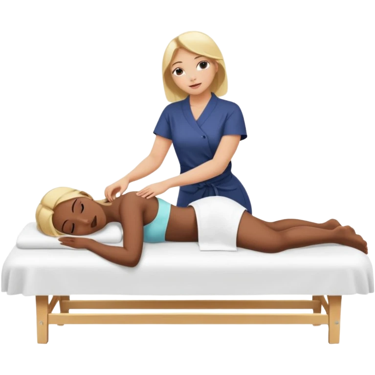 girl on spa bed relaxing while getting massage from woman emoji
