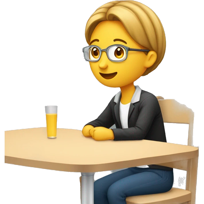 une personne est assise à une table, elle a des écouteurs et un micro est posé sur la table emoji