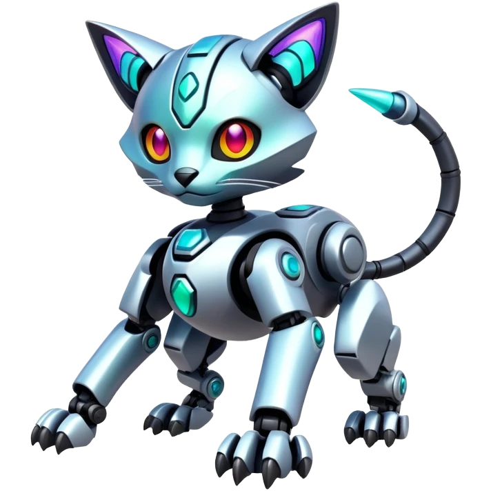  exotic tropical iridescent cyber-Protogen-Fakémon-Pokémon-Vernid-robot-feline-creature emoji