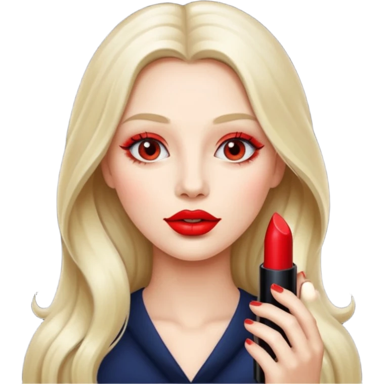 long haired woman putting liptstick emoji
