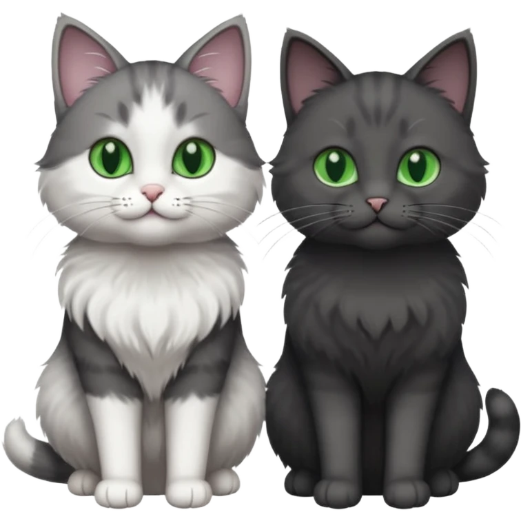 2 different coloured grey cats including one dark grey and white cat and one completely solid dark grey cat with green eyes and only white paws emoji