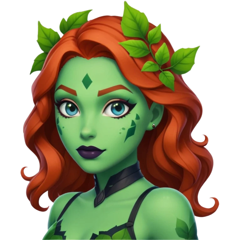 poison ivy fortnite skin blue eyes, dark green lip emoji