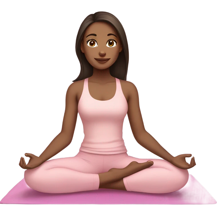 dark Brunette long hair light skin and brown eyes yoga beautiful girl in light pink pink pink clothes sitting on a yoga mat emoji