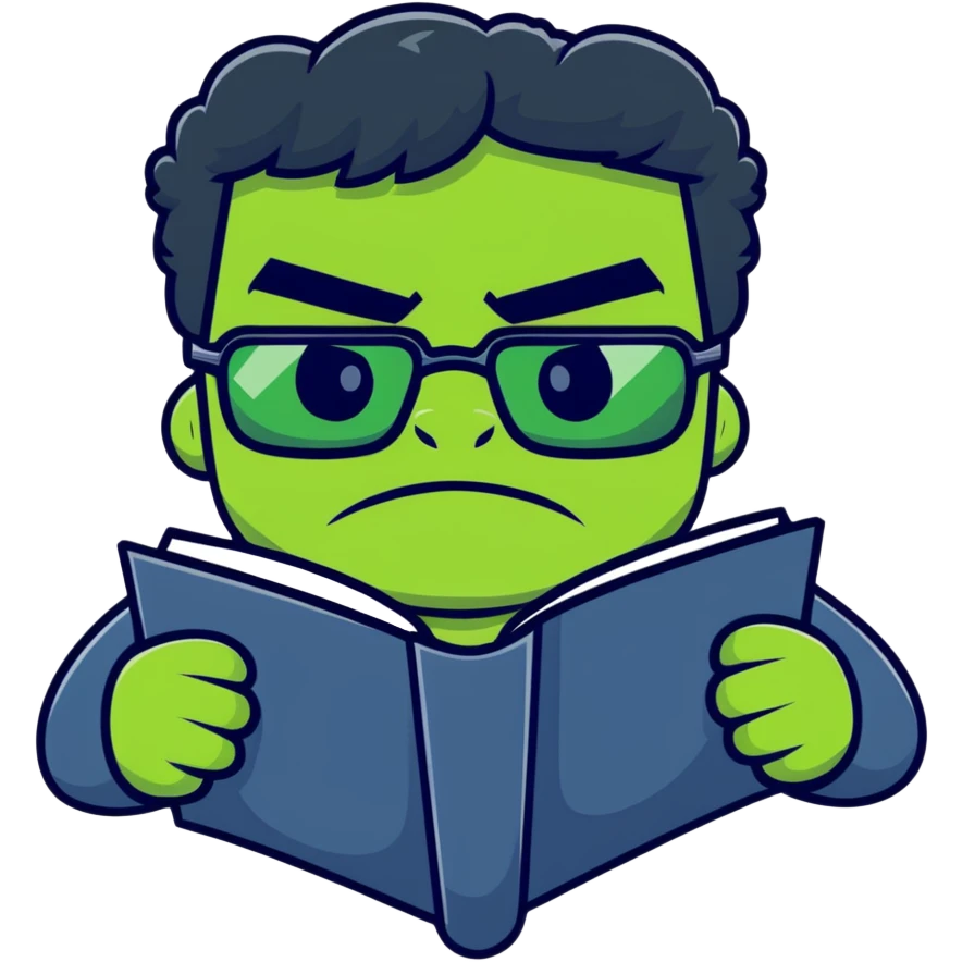 Smart Hulk with glasses reading a book emoji