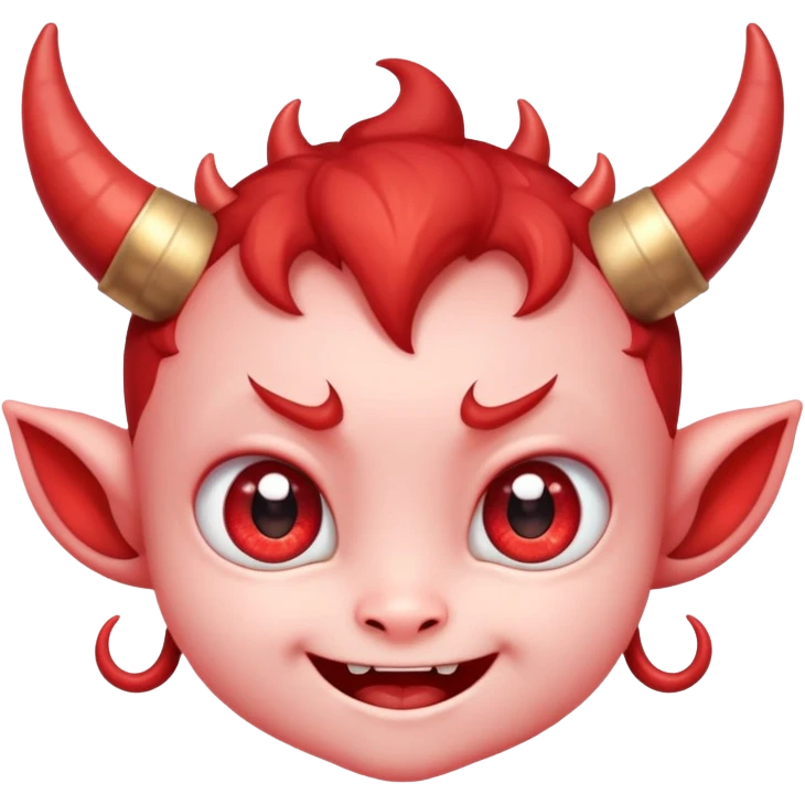 adorable little demon with tiny horns and big sparkly eyes, smiling innocently emoji