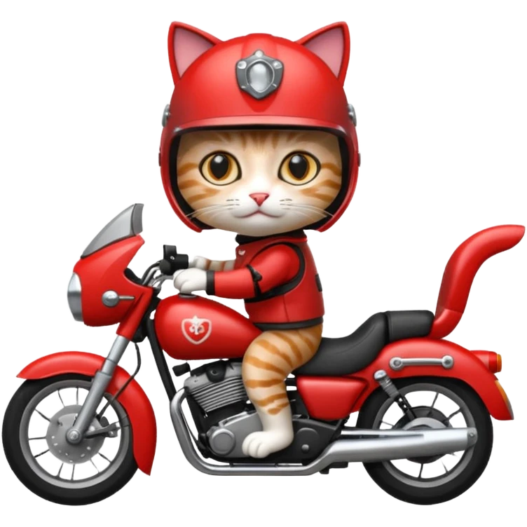 Cat on red and black motorcycle with helmet emoji