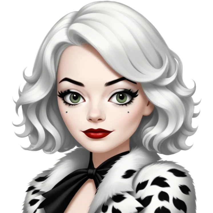 emma stone as Cruella with left side of the hair black and the other half white emoji